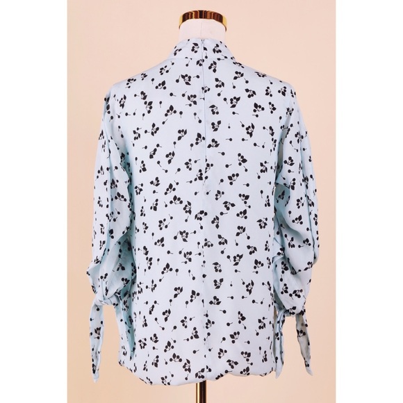 Sz 10 Paper London Baby Blue Cherries Silk Mock Neck Long Sleeve Blouse GUC - Picture 3 of 4